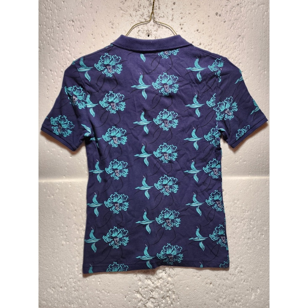 Guess Top Womens XL Blue Floral Short Sleeve Blouse Tank Collared Quarter Button - Picture 6 of 15